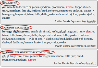 Ord i nærheden, detaljeret visning